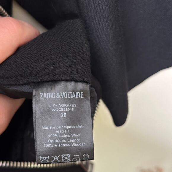 ZADIG & VOLTAIRE City Agrafes Zip Front Jumpsuit Wool Black Sz 38 / M {GG12} - Picture 11 of 11
